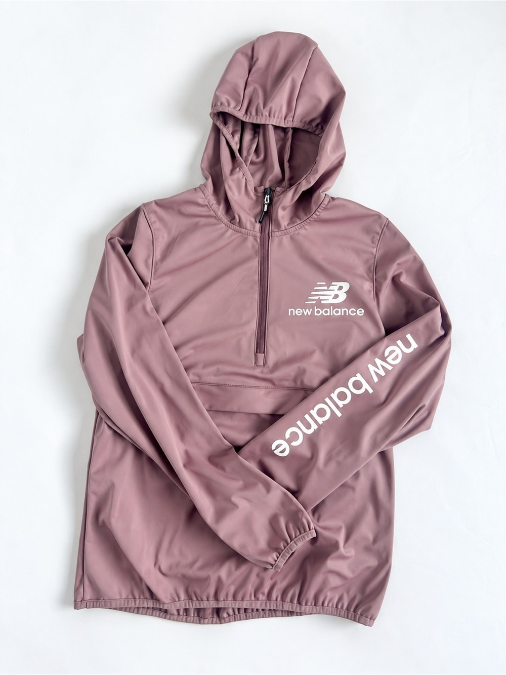 New Balance Women’s M Mauve Half Zip Hooded Windbreaker Anorak Pullover NWOT